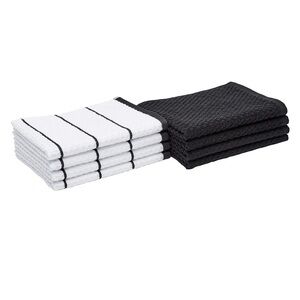100% Cotton Terry Kitchen Dish Towels,Popcorn Texture 8-Pack, Black Stri…